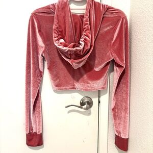 2PIECE Pink Velour Yoga Track SET w/Crop Hoodie+Flare Pants Nasty Gal size Small